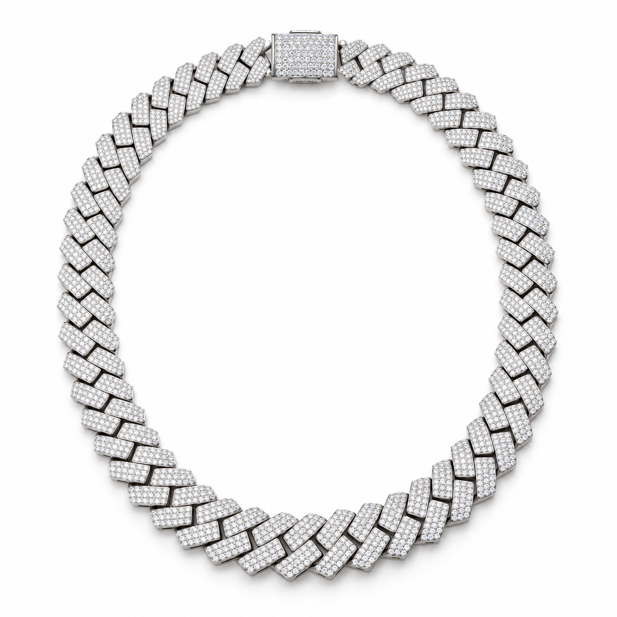 Iced Out Flat Curb Link White Gold-Tone Chain – Custom Hip Hop Statement Necklace