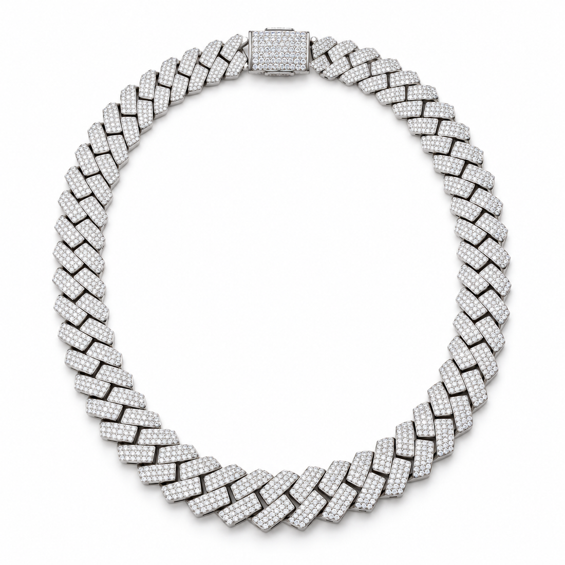 Iced Out Flat Curb Link White Gold-Tone Chain – Custom Hip Hop Statement Necklace