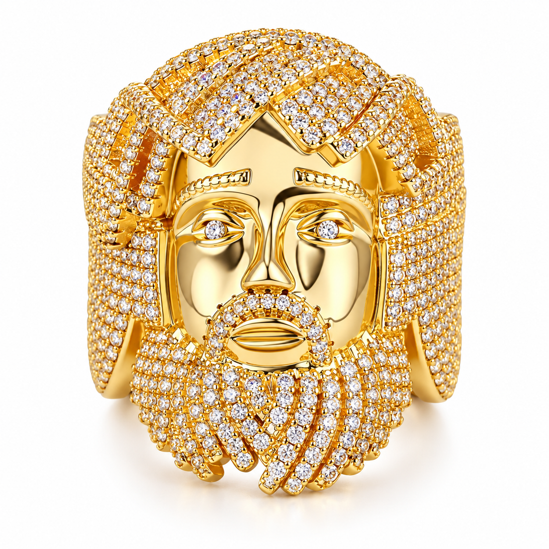 Iced Out Egyptian King Head Statement Ring