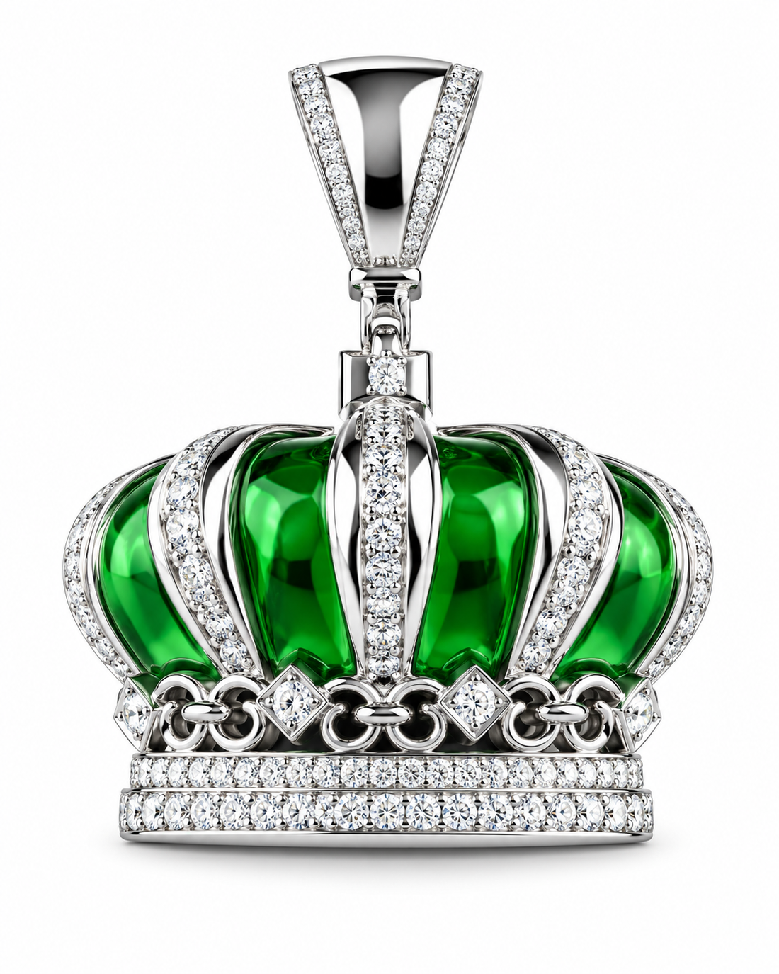 Custom Iced Out Green Crown Pendant | Made to Order