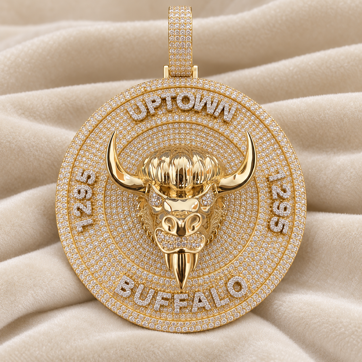 Uptown Buffalo Head Medallion Pendant – Custom Iced Out Gold Tone Hip Hop Jewelry