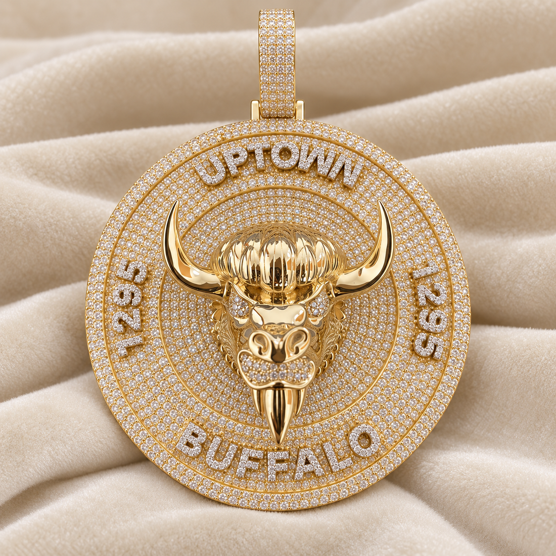 Uptown Buffalo Head Medallion Pendant – Custom Iced Out Gold Tone Hip Hop Jewelry