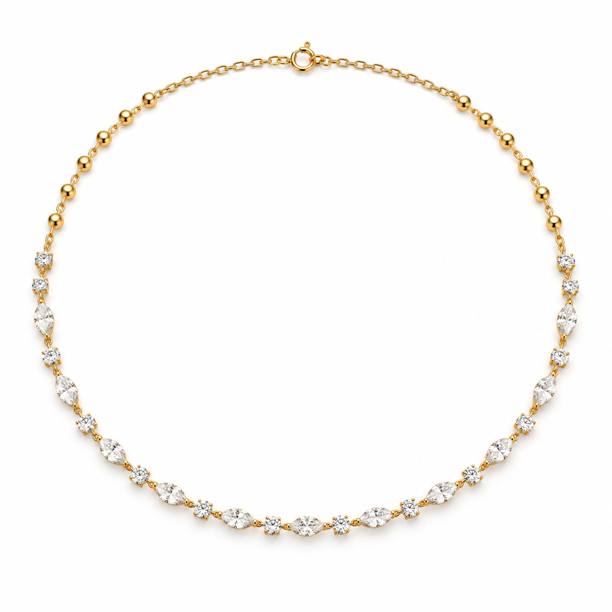 Marquise & Round Cut Yellow Gold Diamond Station Necklace