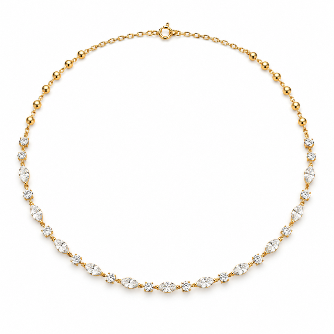 Marquise & Round Cut Yellow Gold Diamond Station Necklace