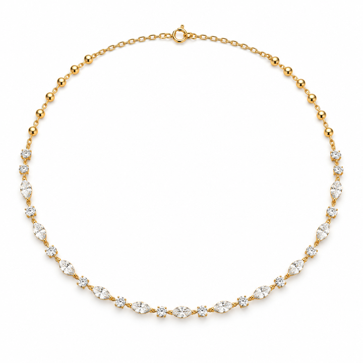 Marquise & Round Cut Yellow Gold Diamond Station Necklace