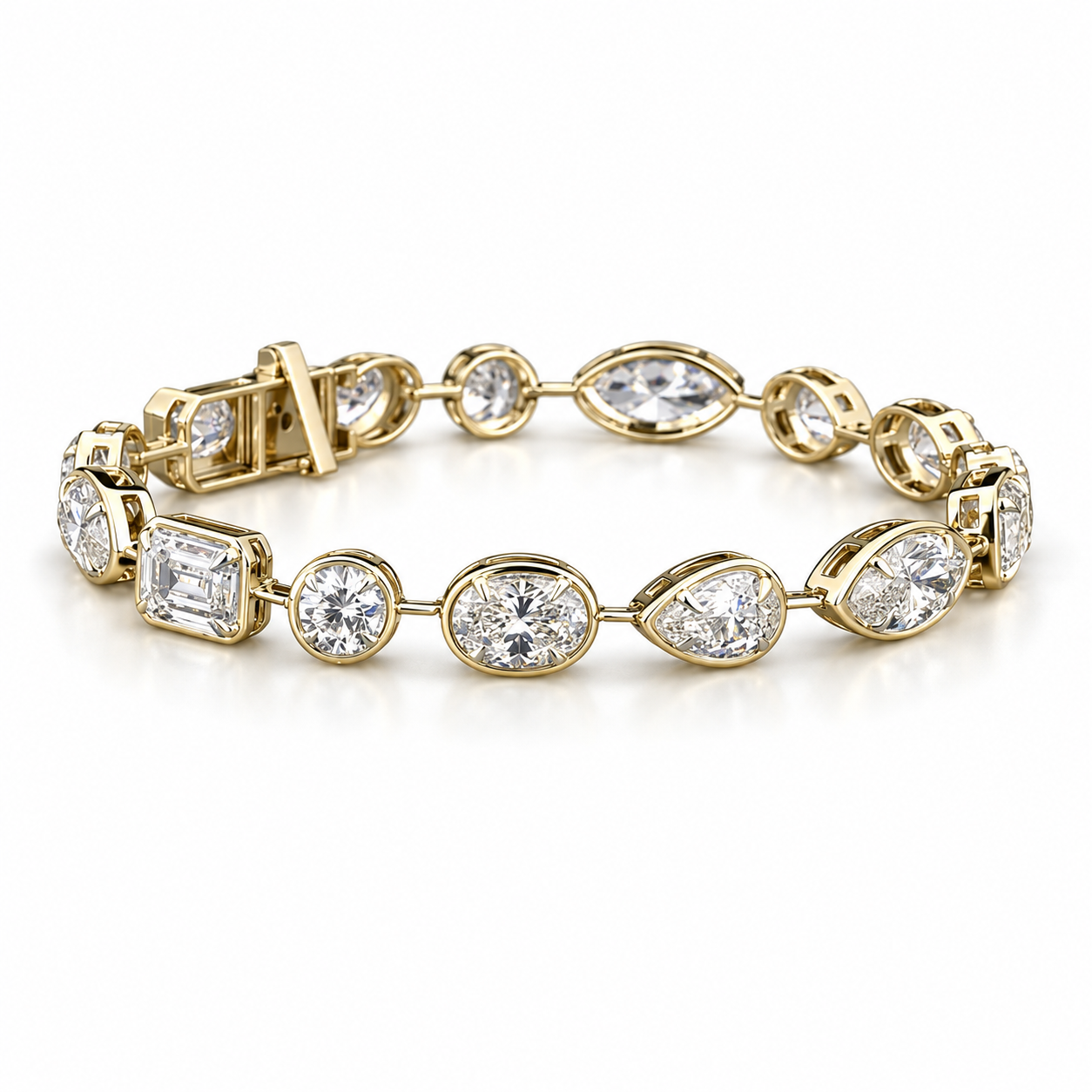 Mixed-Cut Bezel-Style Yellow Gold-Tone Station Bracelet