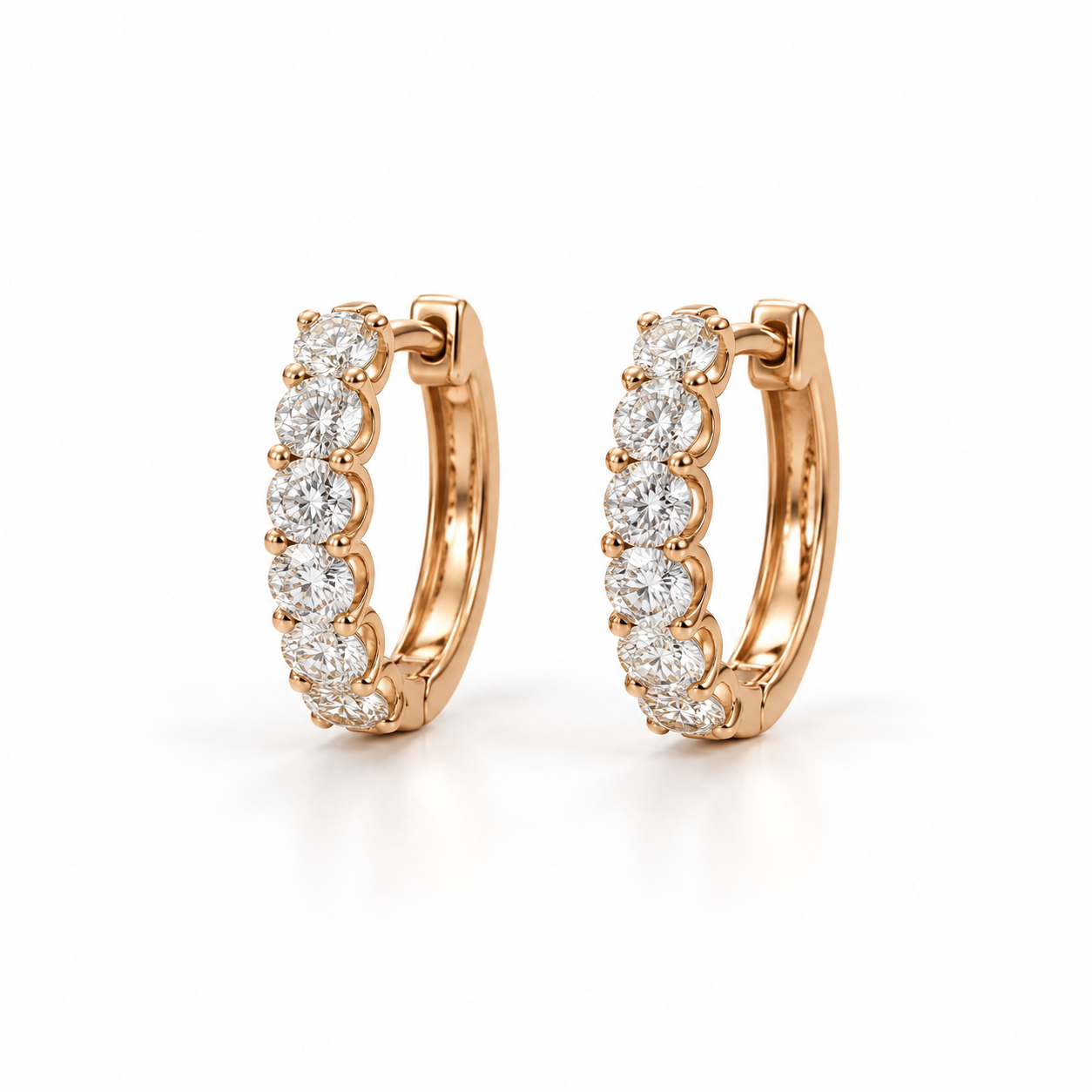 Round Stone Six-Stone Hoop Earrings in Rose Gold Tone
