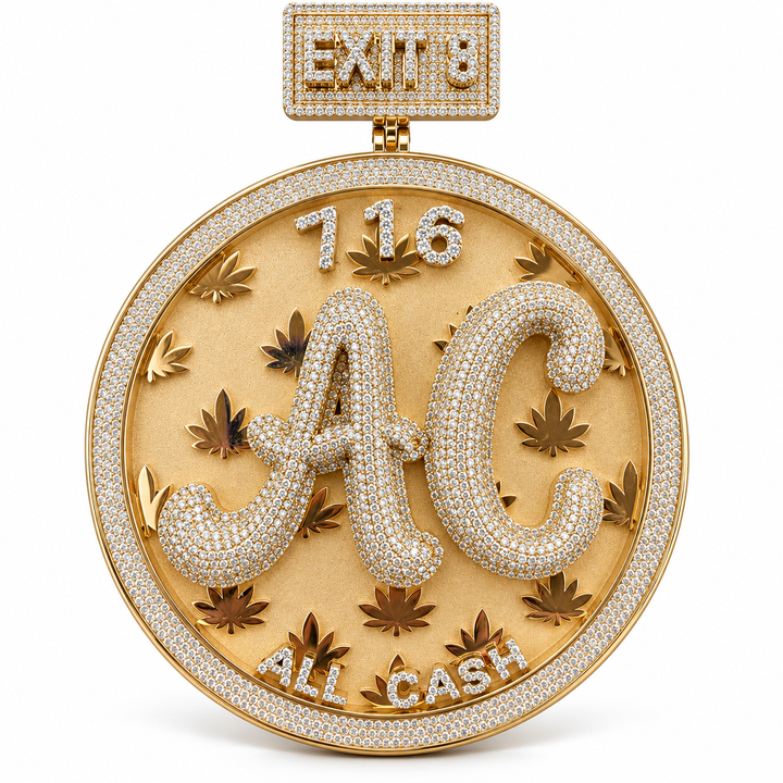 Custom AC All Cash 716 Medallion Pendant – Iced Out Gold Tone Hip Hop Jewelry
