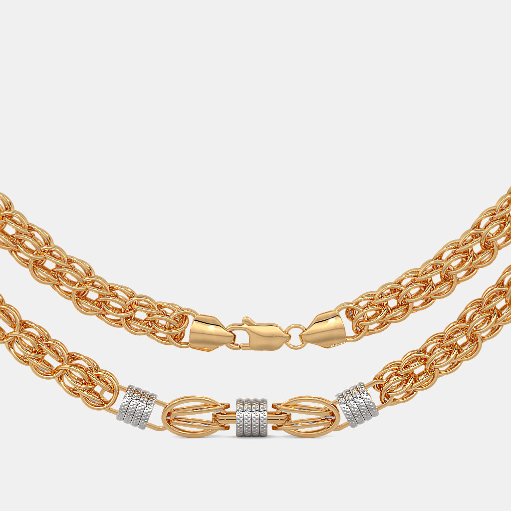 Intricate Woven Byzantine Chain with Textured Two-Tone Stations