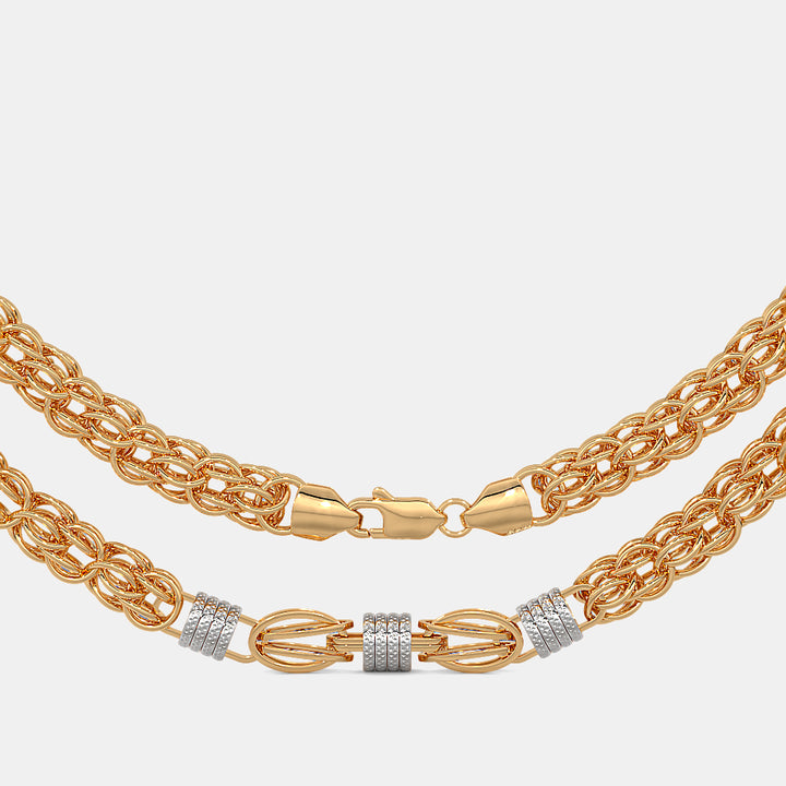 Intricate Woven Byzantine Chain with Textured Two-Tone Stations