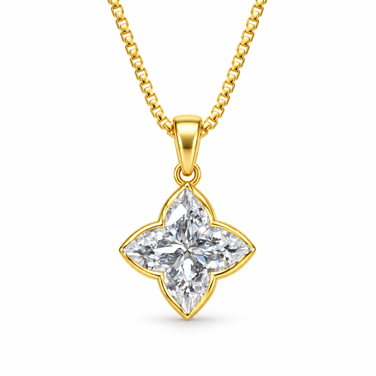 Four Marquise Cut Flower Yellow Gold Pendant Necklace