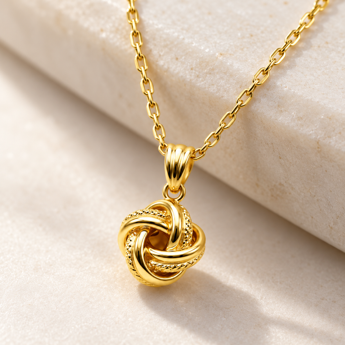 Interlocking Love Knot Yellow Gold Pendant Necklace