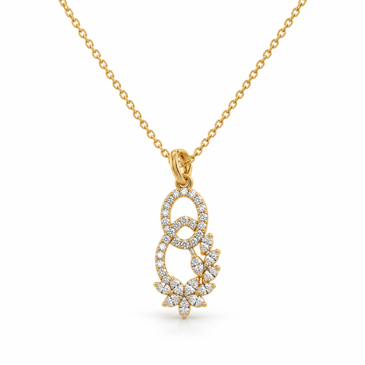 Interlocking Oval Marquise Floral Yellow Gold Pendant Necklace