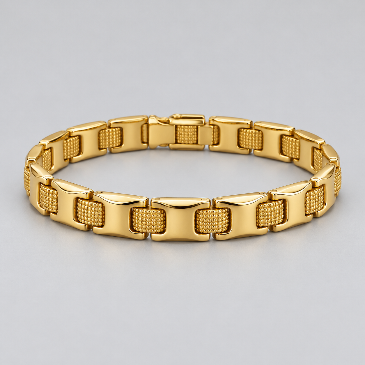 Yellow Gold-Tone H-Link Bracelet with Beaded Connector Details