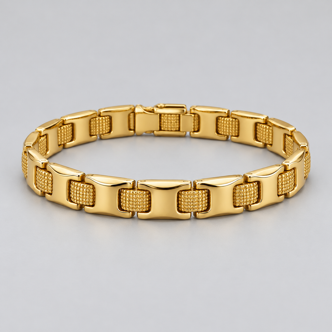 Yellow Gold-Tone H-Link Bracelet with Beaded Connector Details