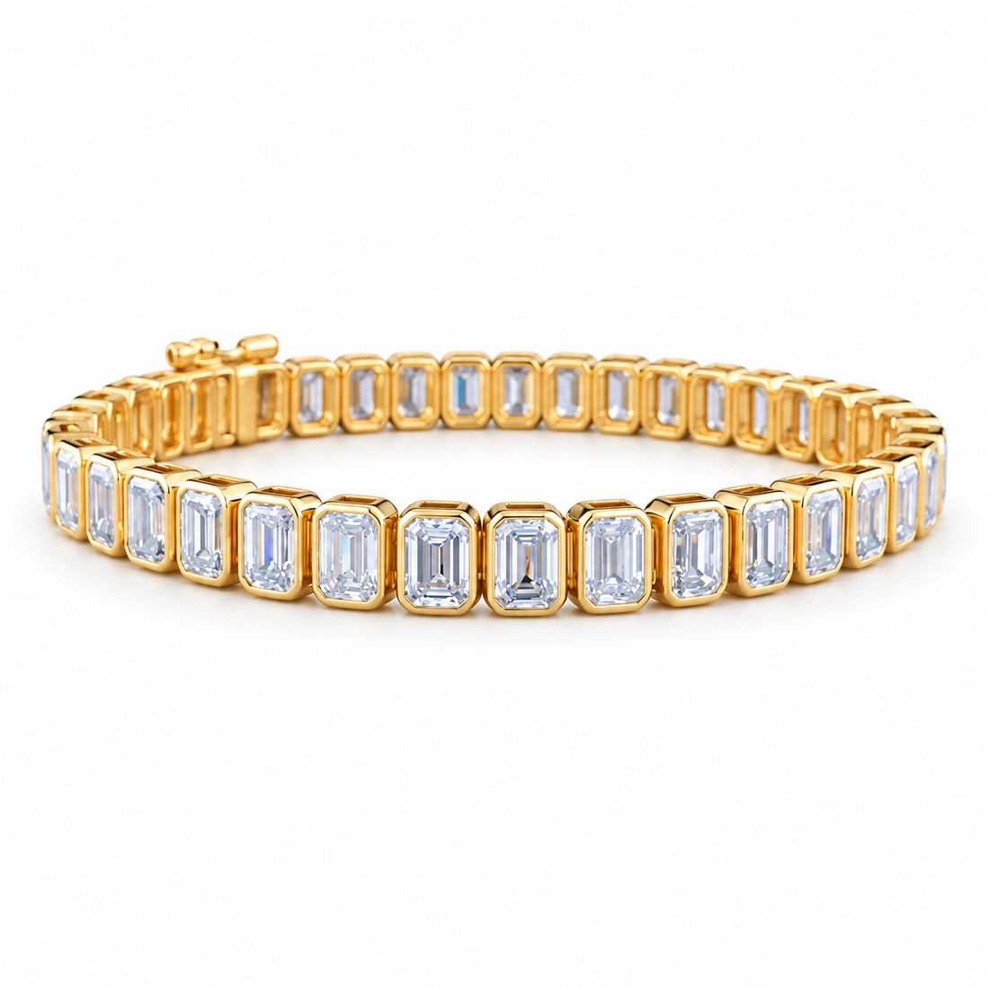 Emerald-Cut Bezel-Set Yellow Gold-Tone Tennis Bracelet
