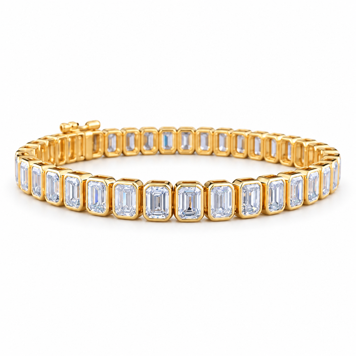 Emerald-Cut Bezel-Set Yellow Gold-Tone Tennis Bracelet