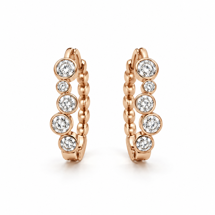 Round Bezel-Set Bubble Hoop Earrings in Rose Gold Tone