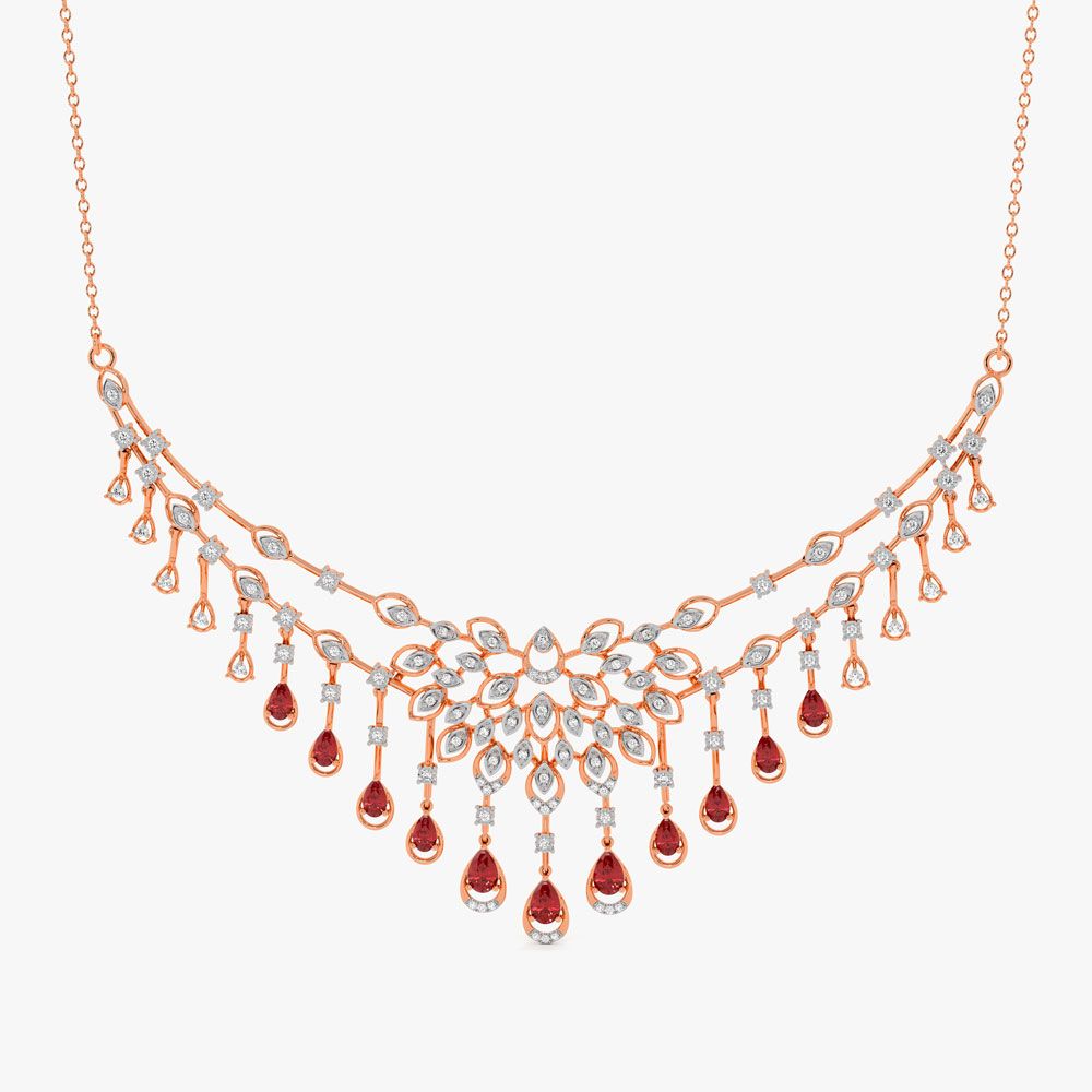 Cascading Ruby Floral Statement Necklace