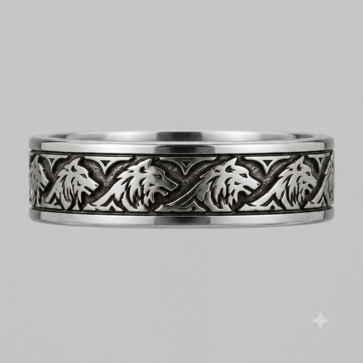 Howling Wolf Animal Motif Silver Tone Celtic Statement Ring