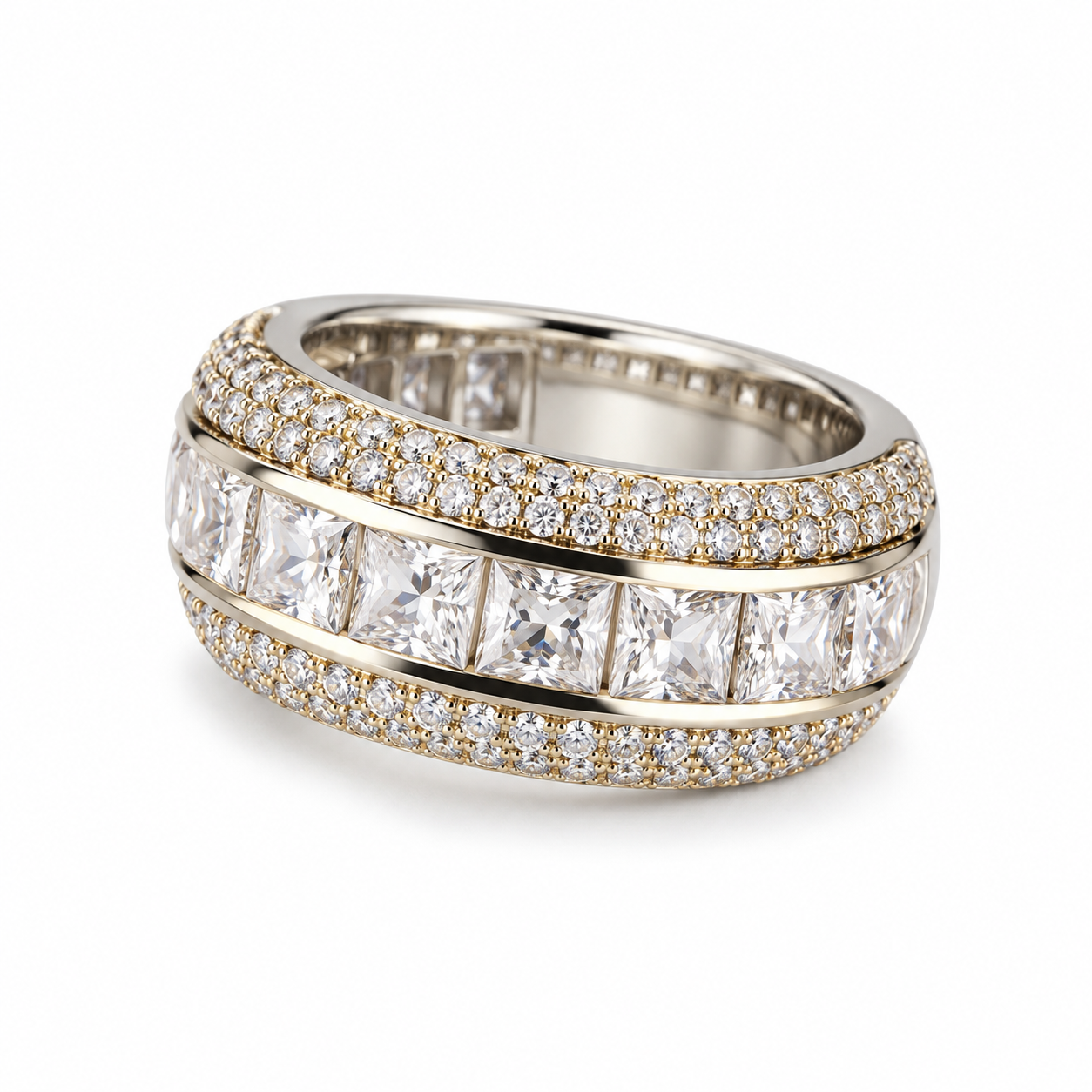 Princess Cut Channel Set Iced Out Hip Hop Band Ring