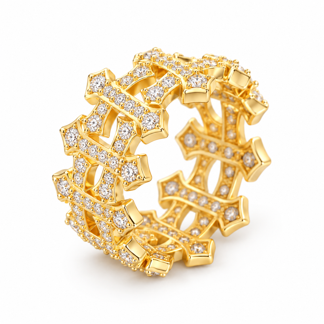 Iced Out Gothic Cross Eternity Band Ring