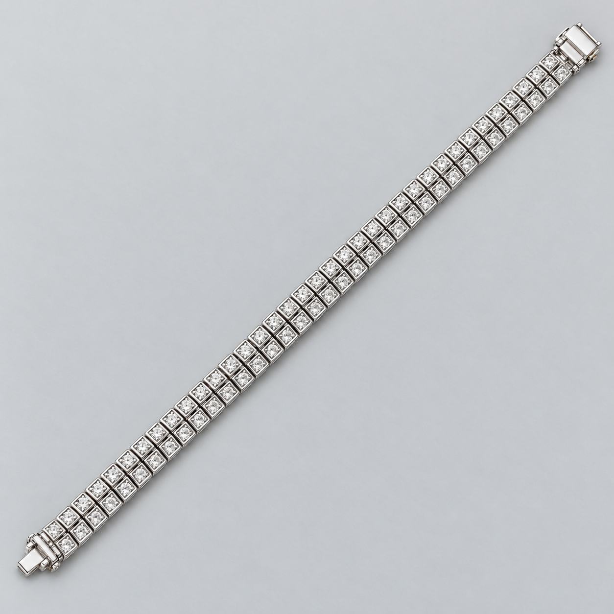 Silver-Tone Double-Row Square Stone Bezel Tennis Bracelet