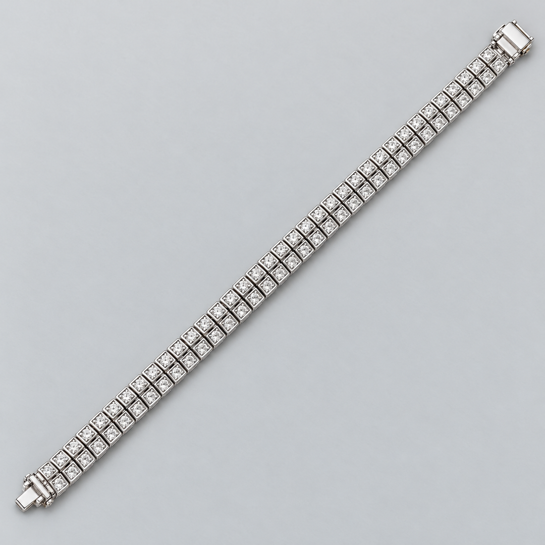 Silver-Tone Double-Row Square Stone Bezel Tennis Bracelet