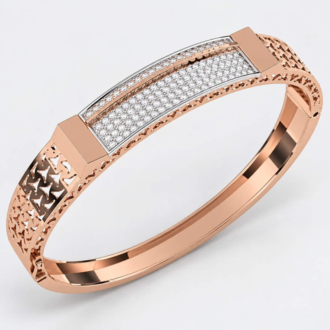 Rose Gold-Tone Pavé Bar Bangle with Faceted Star Pattern