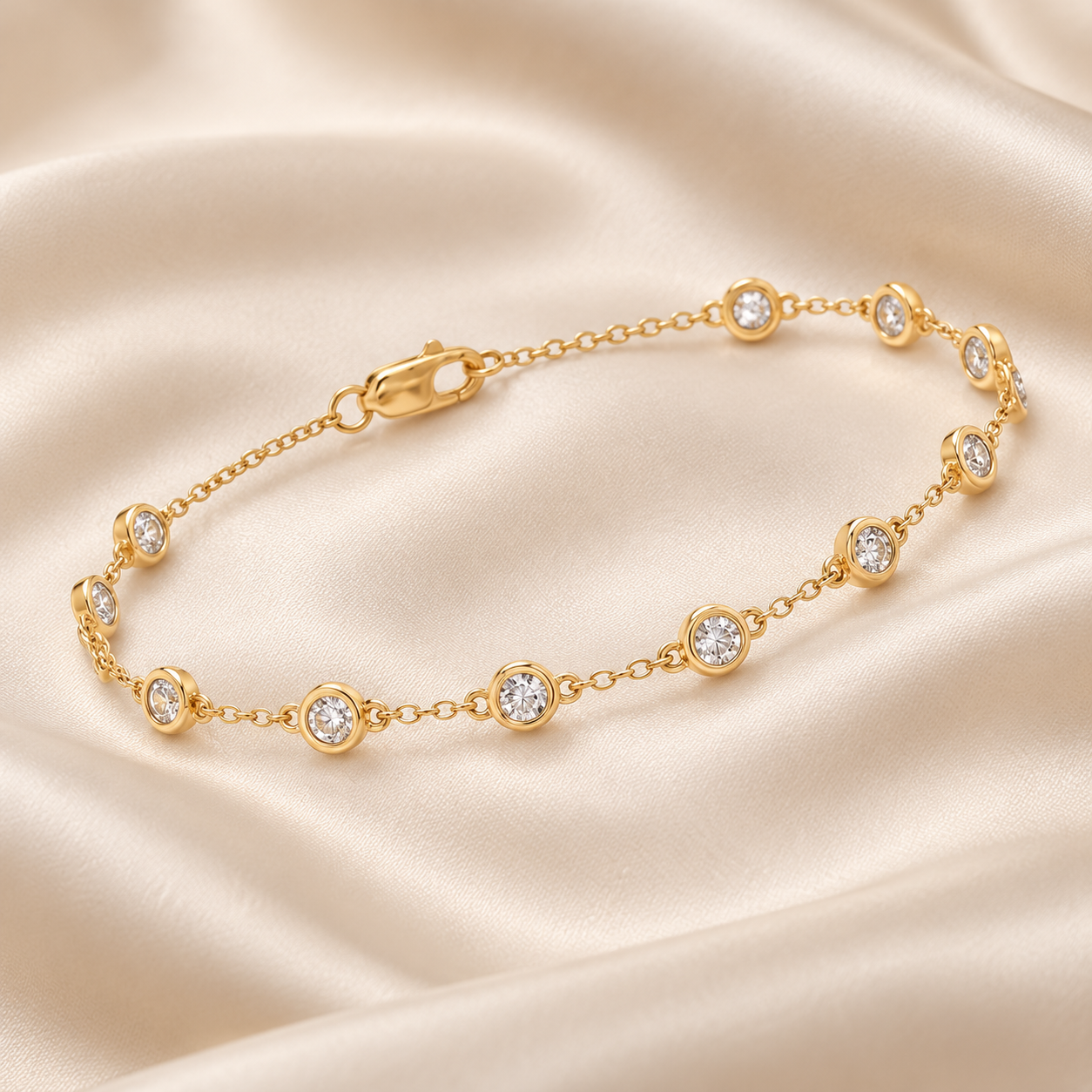 Round Bezel-Set Station Chain Bracelet in Yellow Gold Tone