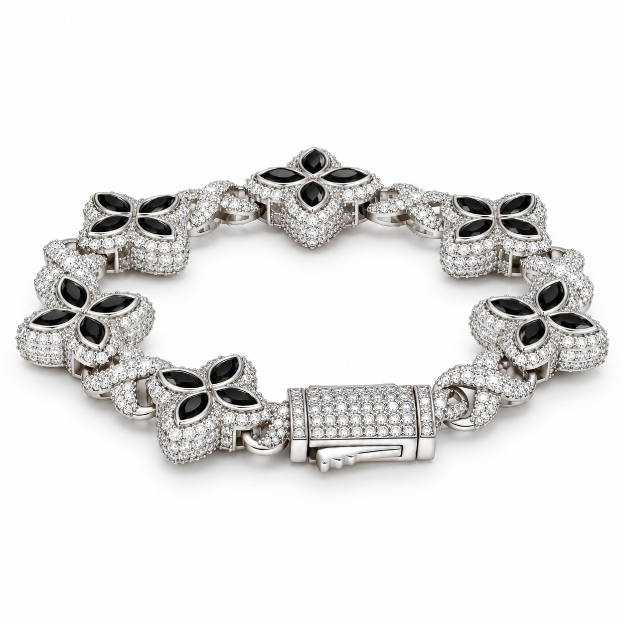 Iced Out Black Onyx Four Petal Clover Bracelet | Custom Hip Hop Jewelry