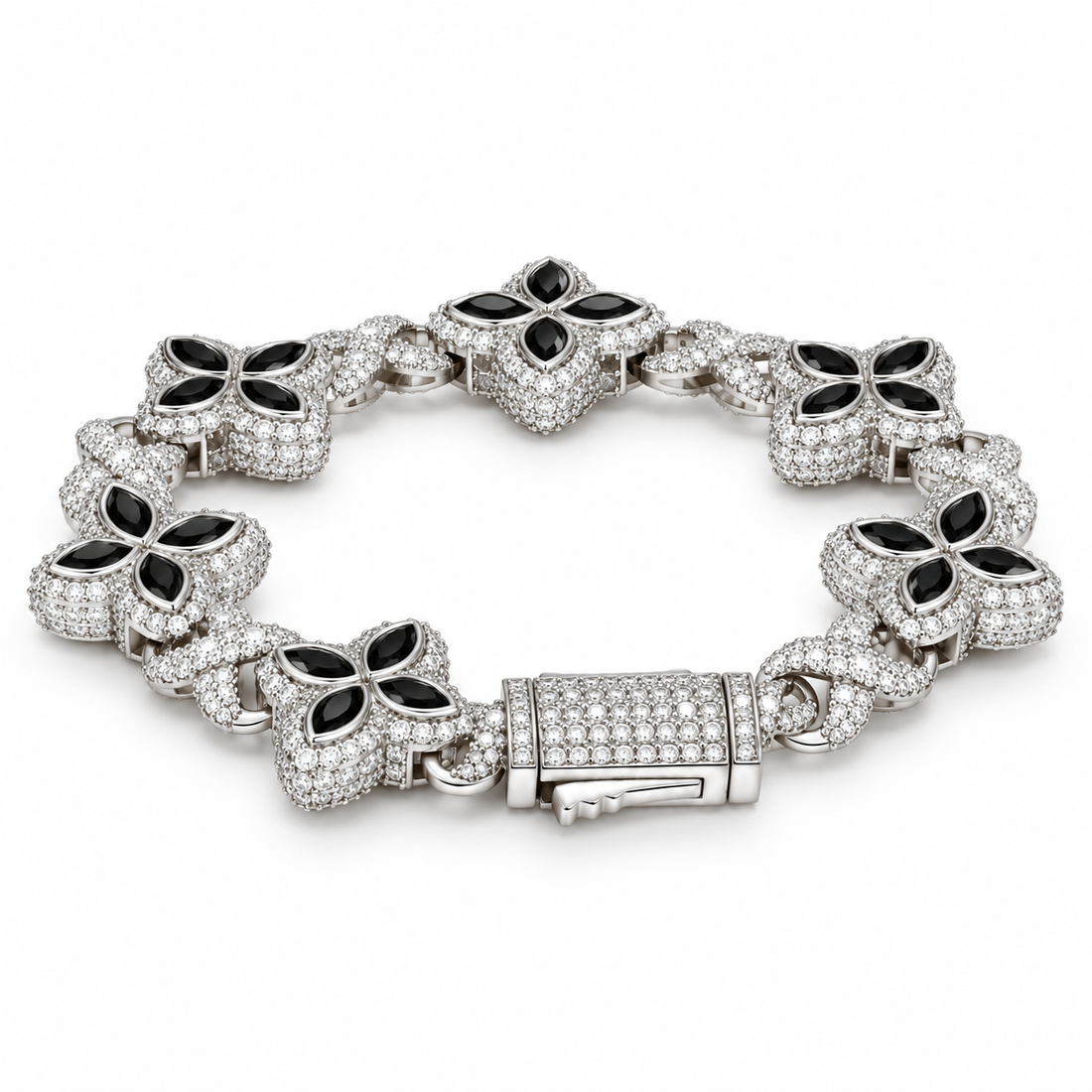 Iced Out Black Onyx Four Petal Clover Bracelet | Custom Hip Hop Jewelry