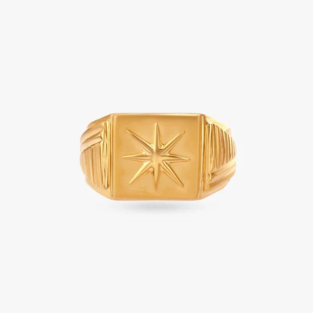 Starburst Embossed Textured Gold Men's Signet Ring