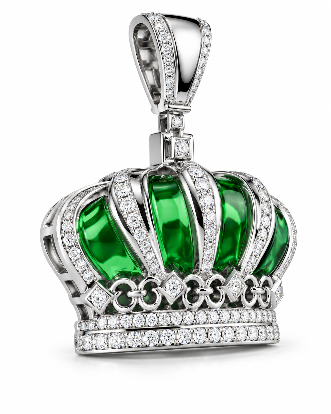 Custom Iced Out Green Crown Pendant | Made to Order
