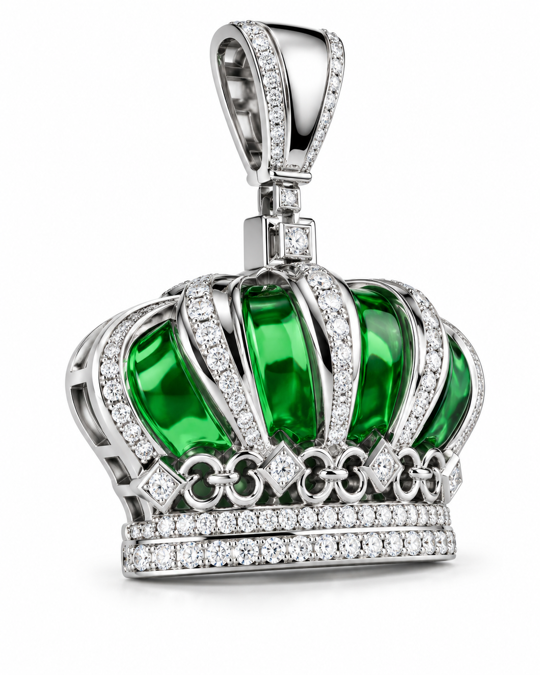 Custom Iced Out Green Crown Pendant | Made to Order