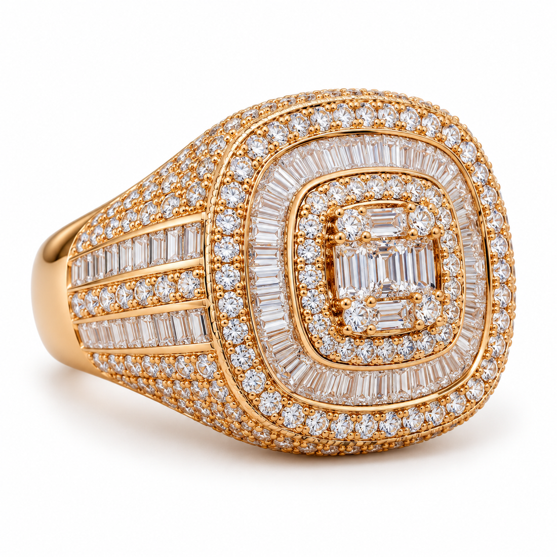 Baguette Cluster Multi Halo Iced Out Hip Hop Statement Ringg