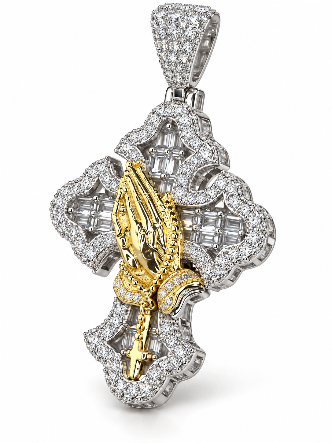 Custom Iced Out Praying Hands Cross Pendant | Made to Order