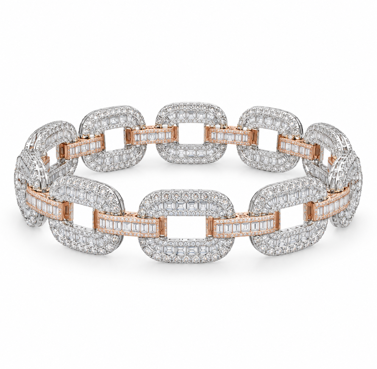 Iced Out Two Tone Geometric Link Bracelet | Custom Hip Hop Jewelry