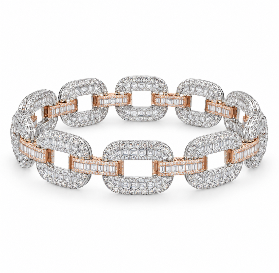 Iced Out Two Tone Geometric Link Bracelet | Custom Hip Hop Jewelry
