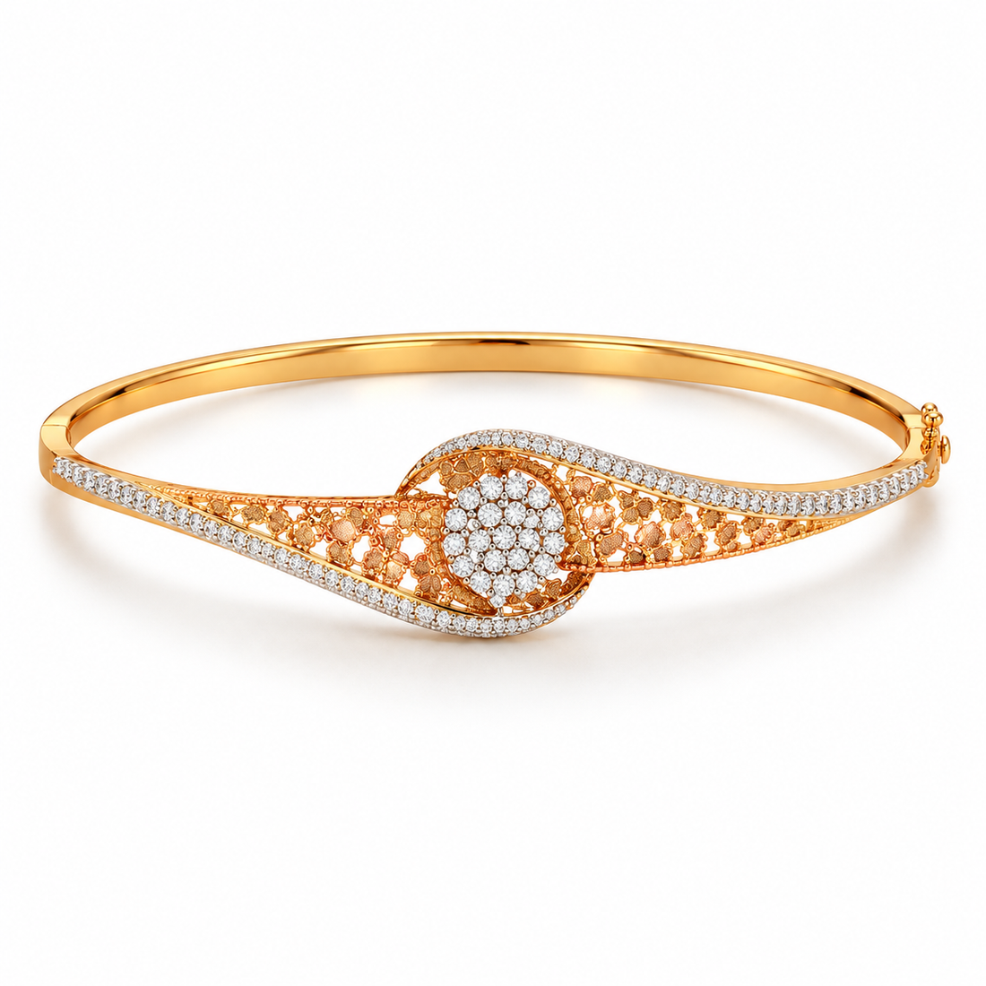 Yellow Gold-Tone Floral Filigree Swirl Bangle Bracelet