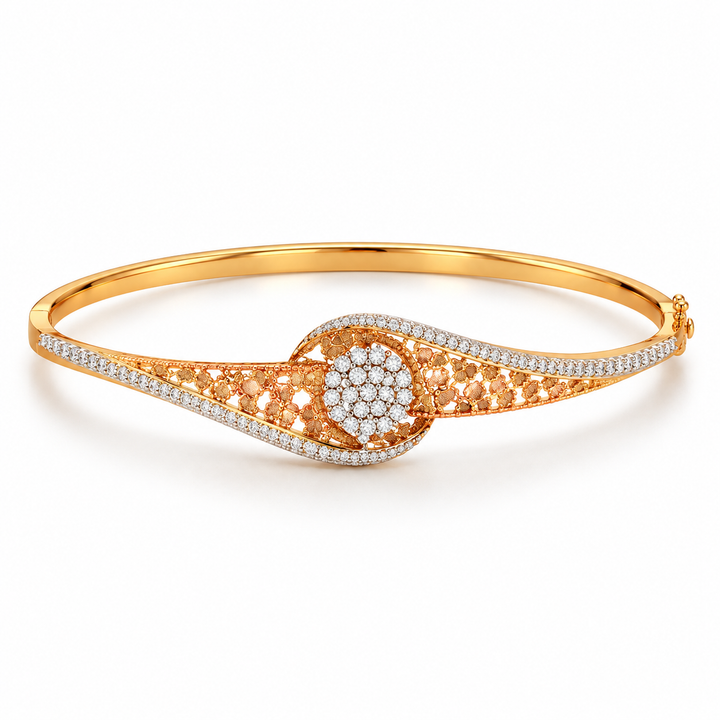 Yellow Gold-Tone Floral Filigree Swirl Bangle Bracelet