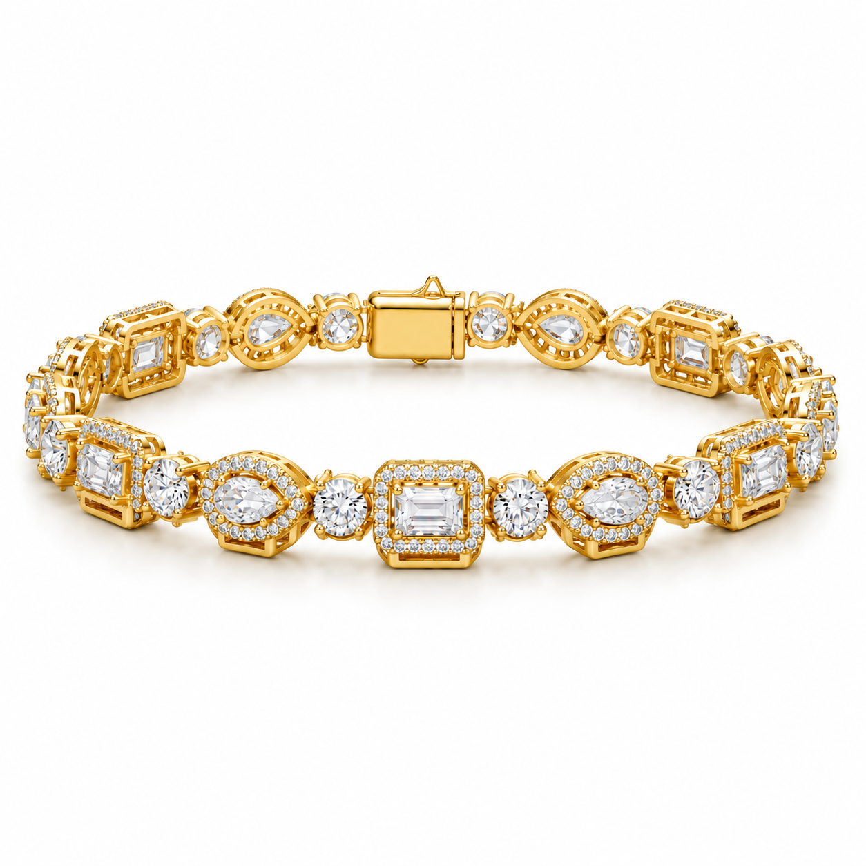 Iced Out Mixed Cut Halo Link Bracelet | Custom Hip Hop Jewelry
