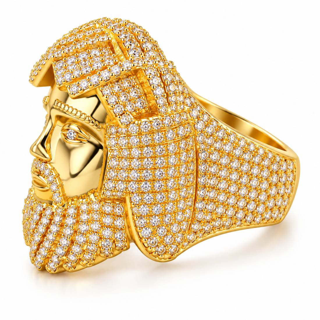 Iced Out Egyptian King Head Statement Ring
