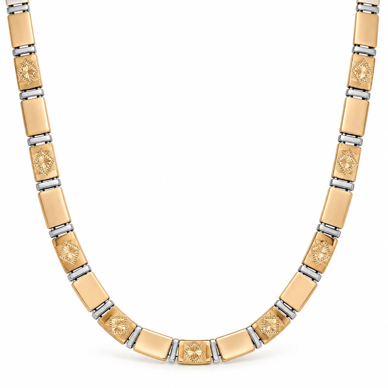 Two-Tone Engraved Starburst Link Necklace