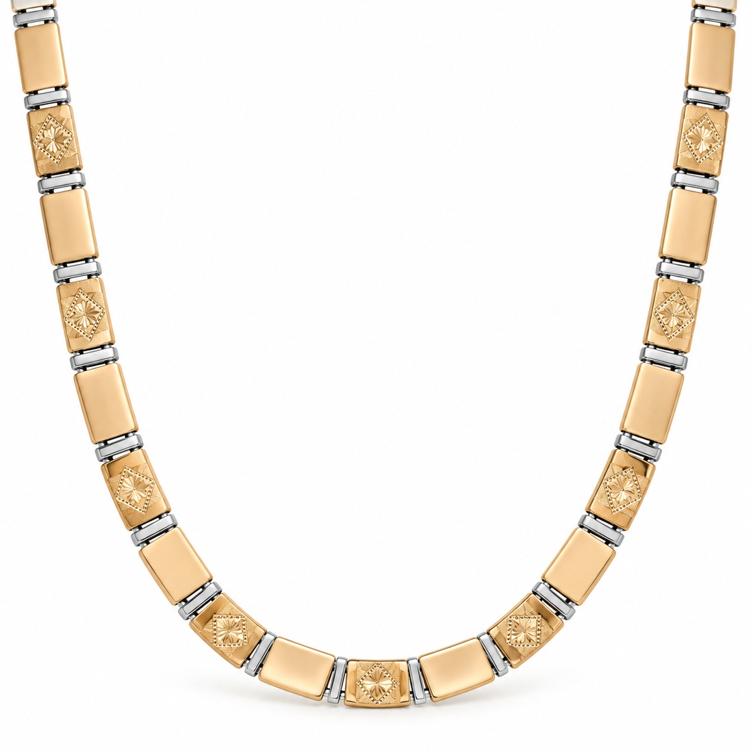 Two-Tone Engraved Starburst Link Necklace
