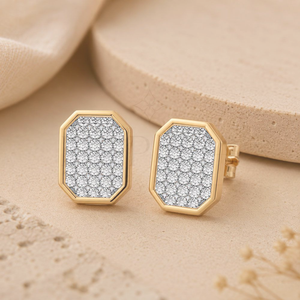 Octagon Pavé Cluster Stud Earrings