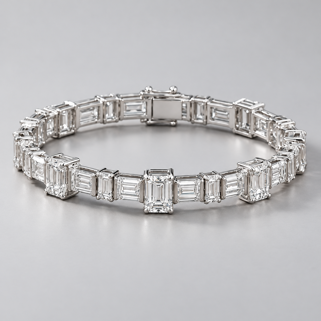 Silver-Tone Alternating Emerald-Cut and Baguette Stone Tennis Bracelet
