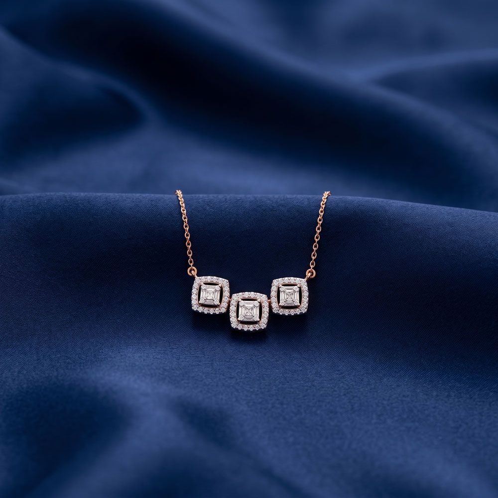 Trio Cushion Halo Bar Necklace