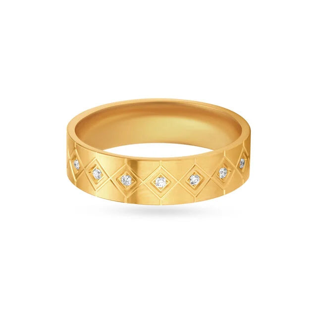 Diamond Quilted Pattern Gold Band Ring