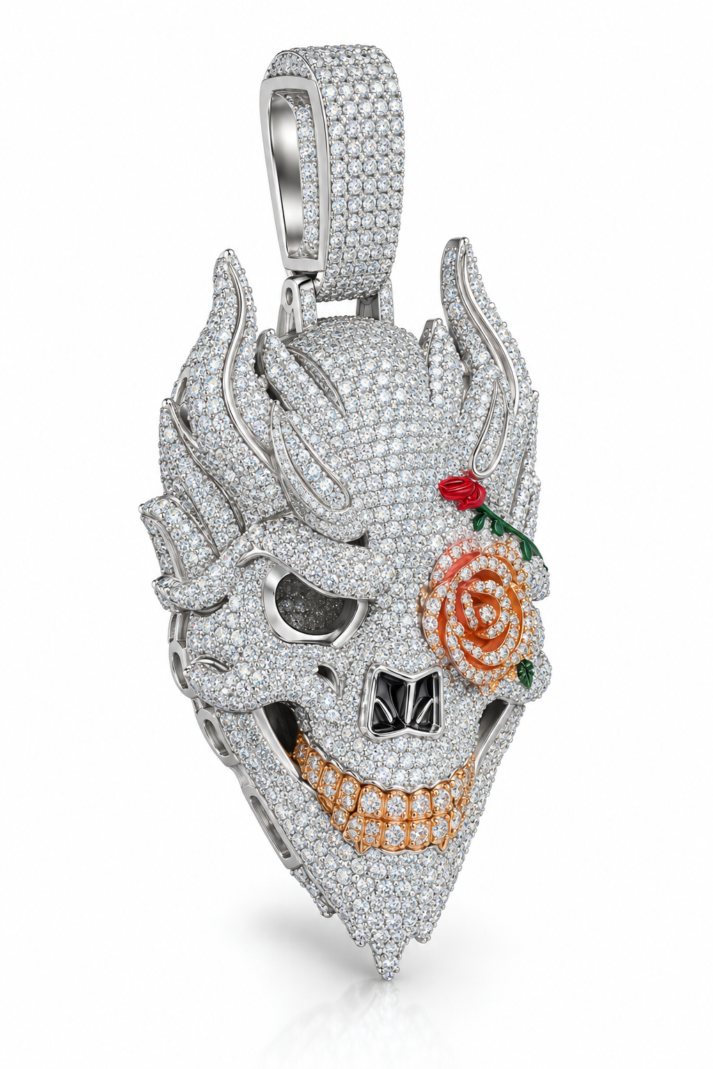 Custom Iced Out Flaming Skull Pendant | Made to Order